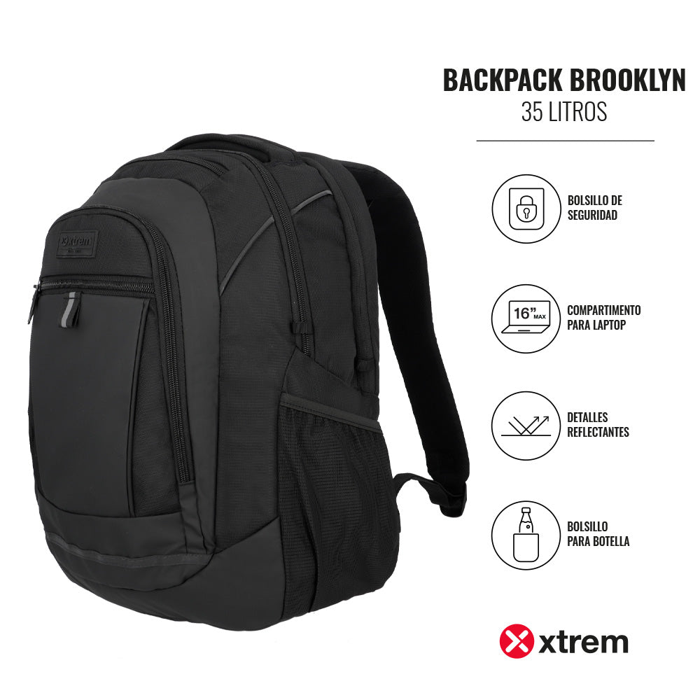 Mochila para notebook 16" de hombre Brooklyn negra